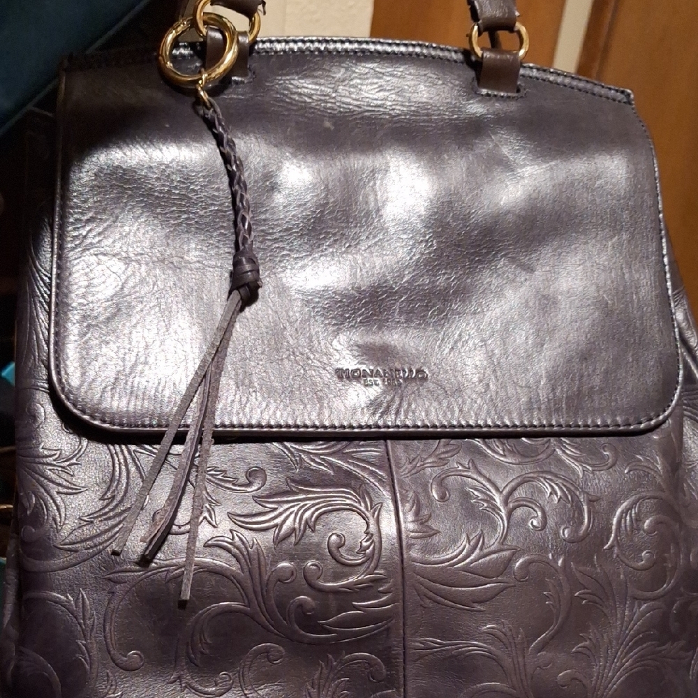 Tignanello Black Leather Backpack with Embossed Design